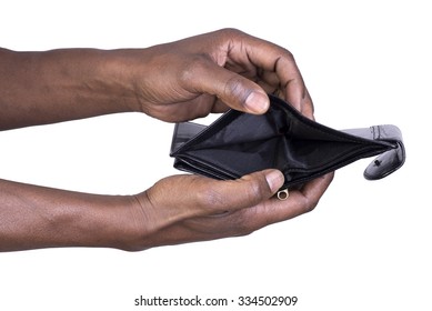 Man Holding Empty Wallet Isolated On White Background