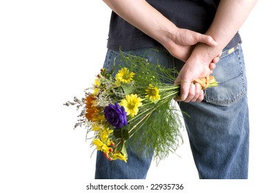 Man Holding Flowers Behind His Back For His Valentine