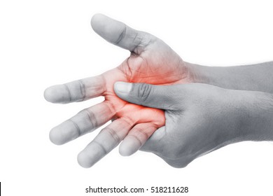 Man Holding Her Hand, Pain Concept, Isolate On White Background