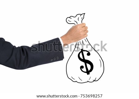 man holding illustration bag of money on white background

