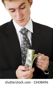 Man holding money on white isolated background