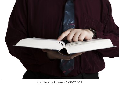 man holding an open book close-up