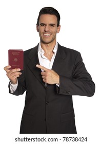 Man Is Holding Passport In His Hand