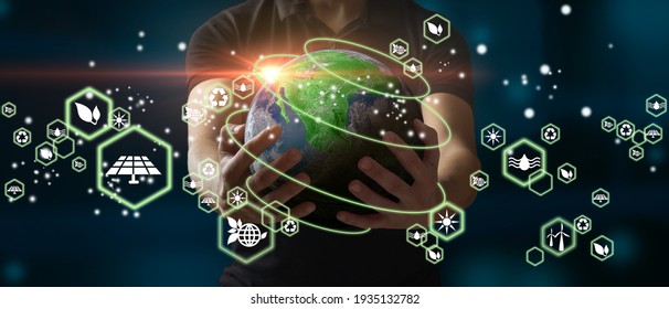 Man holding planet Earth as a green, ecological and renewable energy world concept. Eco concept, ecology, clean energy and environment. Elements of this image furnished by NASA