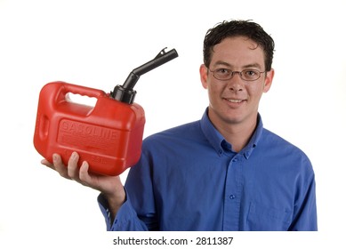 Man Holding A Plastic Gas Can