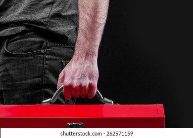 Man Holding A Red Tool Box