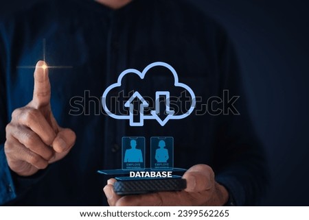 man holding smartphone web file team Data analytics Big data analysis technology Containing database statistics analytics server monitoring computing network collection data traffic cloud server  2024