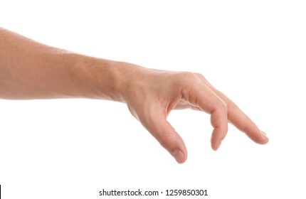 Man Holding Something In Hand On White Background, Closeup