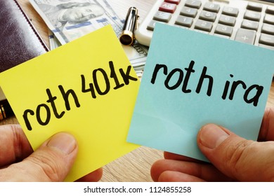 Man Holding Sticks With Roth 401k Vs Roth Ira. Retirement.