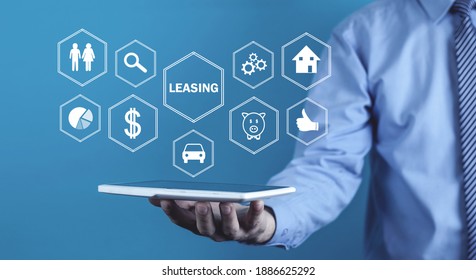 Man holding tablet computer. Leasing. Business concept