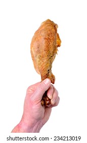 Man Holding Turkey Leg Isolated White Background