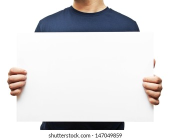 Man Holding White Blank Billboard