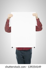 Man Holding White Blank Poster
