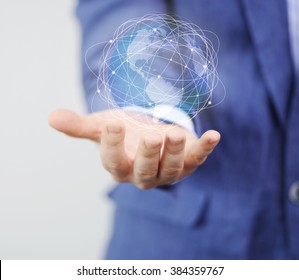 man holding a world, communication and save the world concept