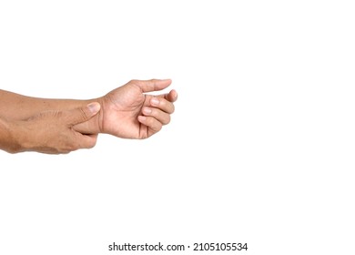 Man Holding Wrist Pain On White Background.