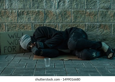 Man Homeless Man Sleeping On Cold Stock Photo 1499016680 | Shutterstock