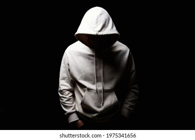 Man In Hood. Boy In A Hooded Sweatshirt. Face In Shadow