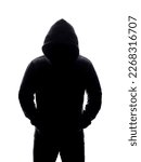 Man in Hood silhouette. Boy in a hooded sweatshirt. Isolate monochrome Photo