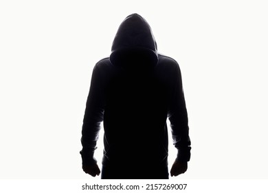 Man In Hood Silhouette. Boy In A Hooded Sweatshirt Isolated On White Background