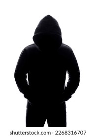 Man in Hood silhouette. Boy in a hooded sweatshirt. Isolate monochrome Photo