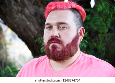 Man With Hot Pink Hair And A Glitter Beard