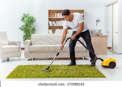 Man Husband Cleaning The House Helping Wife