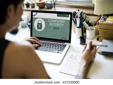 Man With Illustration Of Computer Security System