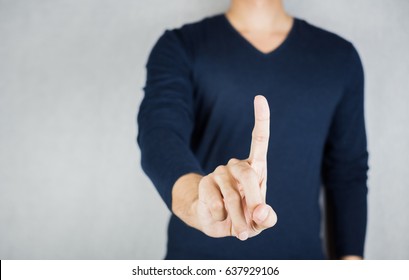 Man Index Finger Gesture, Wearing Long-sleeved Shirt, No Face On Grey Background