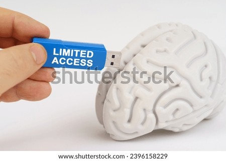 A man inserts a flash drive into his brain with the inscription - Limited Access. Business and technology concept.