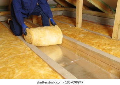 Construction Worker Thermally Insulating House Attic Stock Photo (Edit ...