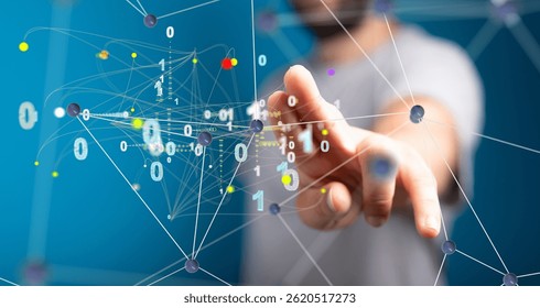 Man Interacting with Digital Network Data
