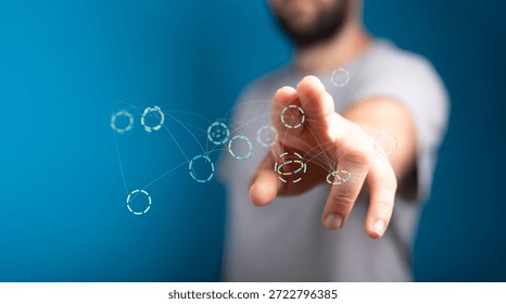 Man Interacting with Digital Network Interface