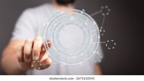 Man Interacting with Futuristic Data Visualization