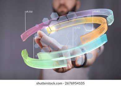 Man Interacting with Futuristic Data Visualization