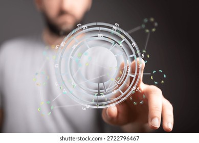 Man Interacting with Futuristic Data Visualization
