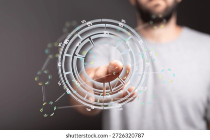 Man Interacting with Futuristic Data Visualization Interface