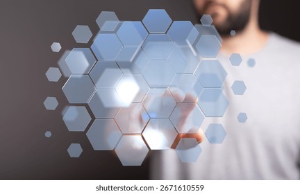 Man Interacting with Hexagon Interface