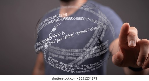 Man Interacting with a Hologram of Code