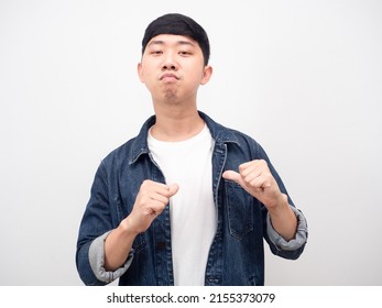 Man Jean Shirt Confident Point Finger At Himself Arrogant Face Isolated