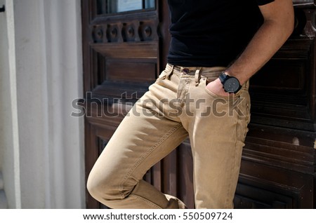 Man with jeans trousers isolated background