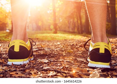 Man with jogging sneakers / shoes in the park. - Shutterstock ID 1645614226