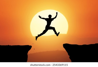 Man jump through the gap. Element of design.