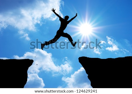 Man jump through the gap. Element of design.