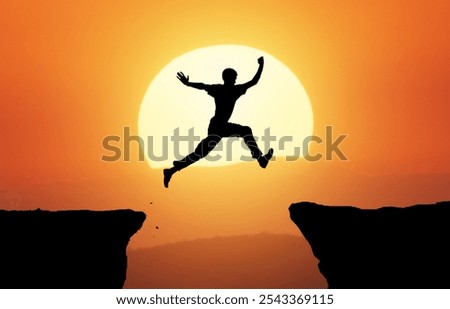 Man jump through the gap. Element of design.