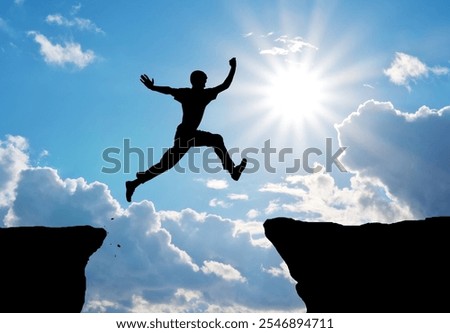 Man jump through the gap. Element of design.