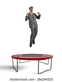 Man Jumps On A Trampoline Increasingly Top