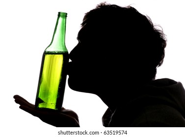 Man Kissing Bottle Of Beer Silhouette