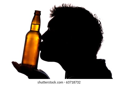 Man Kissing Bottle Of Cider Silhouette