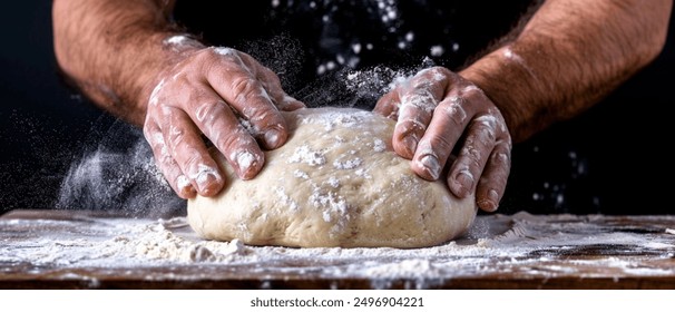 Man kneading dough white background - Powered by Shutterstock