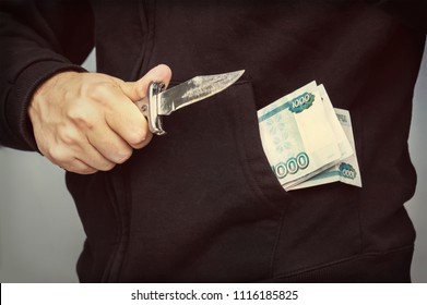A Man With A Knife In His Hand And A Thousand Rubles In His Pocket. Russian Mafia.